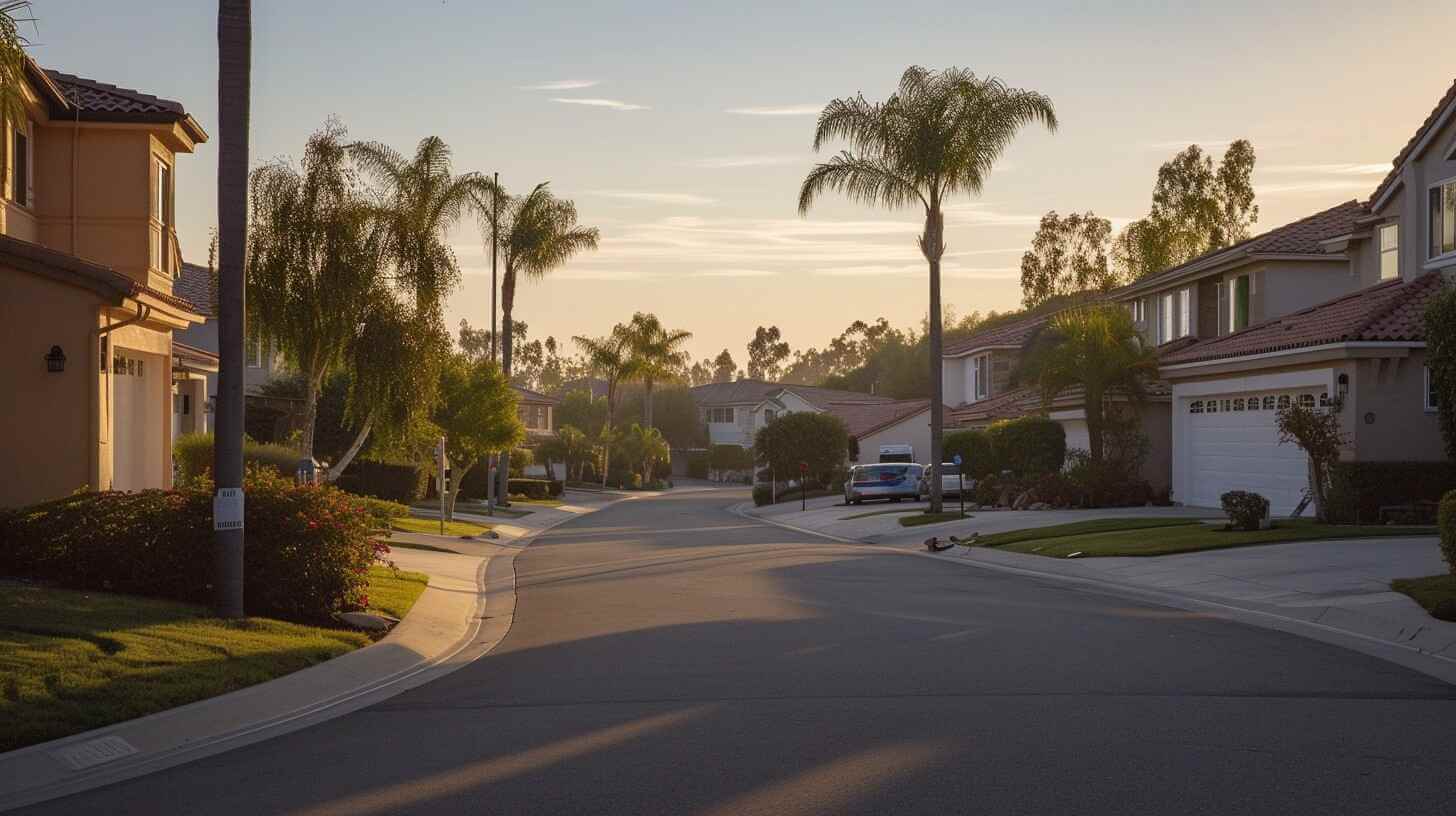 Suburban home in the evening with a paved driveway