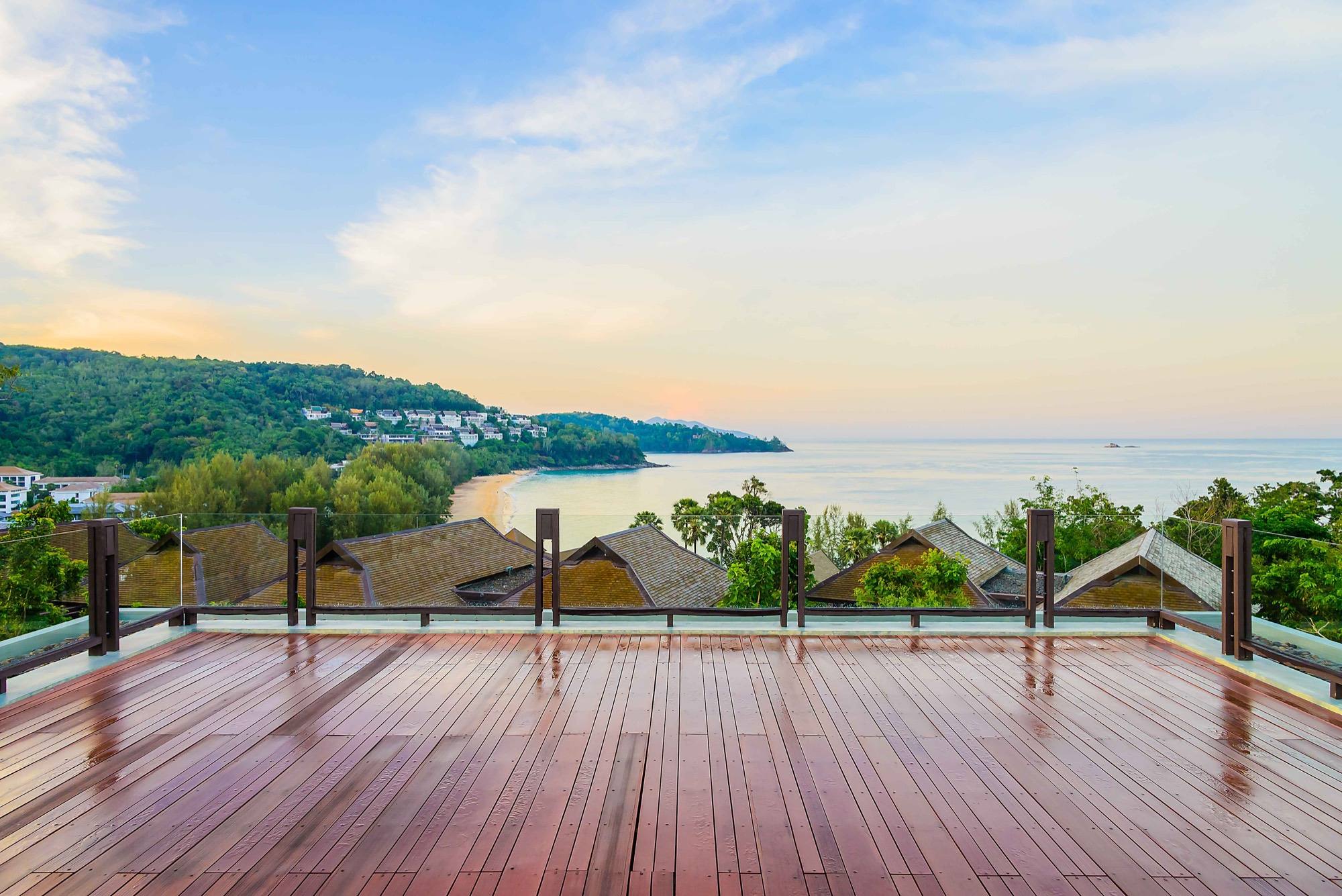 Outdoor deck balcony with seating