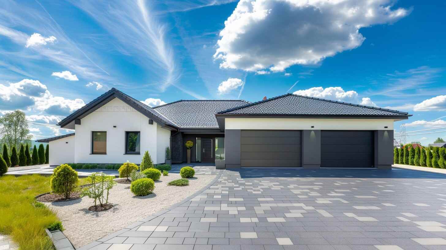 Modern suburban home with a paved driveway