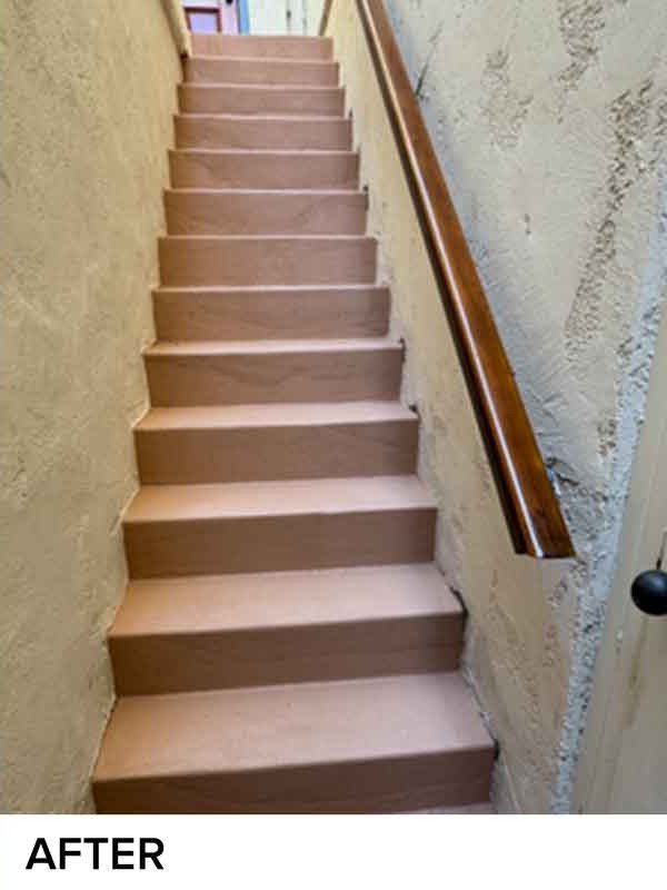 Rebuilt and resurfaced concrete staircase with clean uniform treads